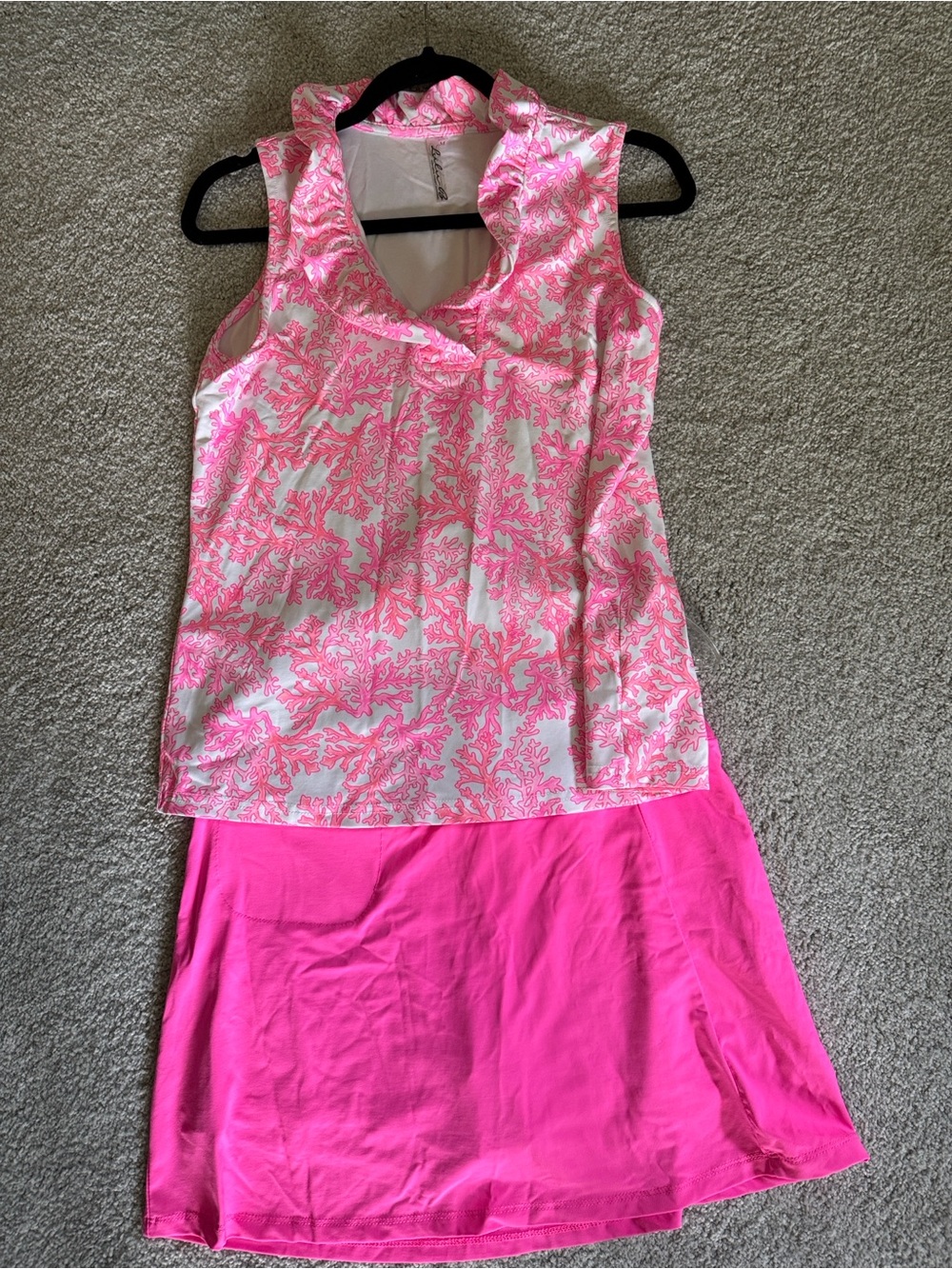NWOT Lulu B Sleeveless Pink Coral Print Ruffle Collar Top - Picture 3 of 3